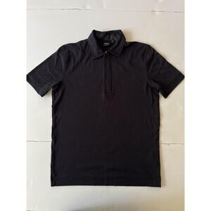 BOSS Hugo Boss Polo Shirt Mens M Black Zip Collar Regular Fit Summer Casual
